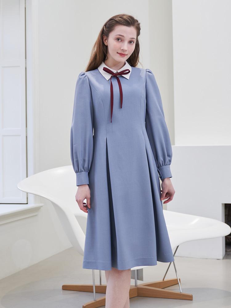 L By L Blue Wine Color Block Ribbon A-Line Dress