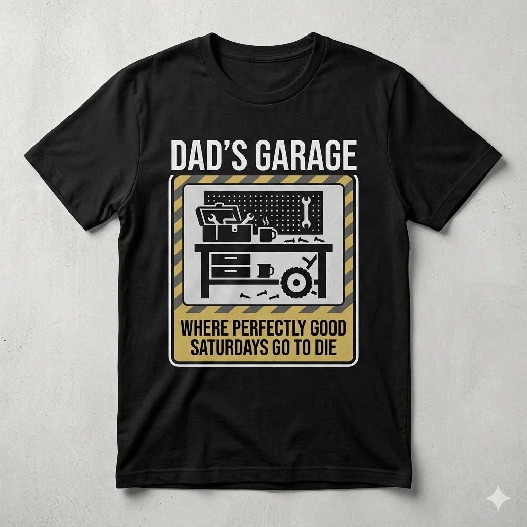 Dad’s Garage Research Lab Funny Weekend DIY Dad Black T-Shirt XS