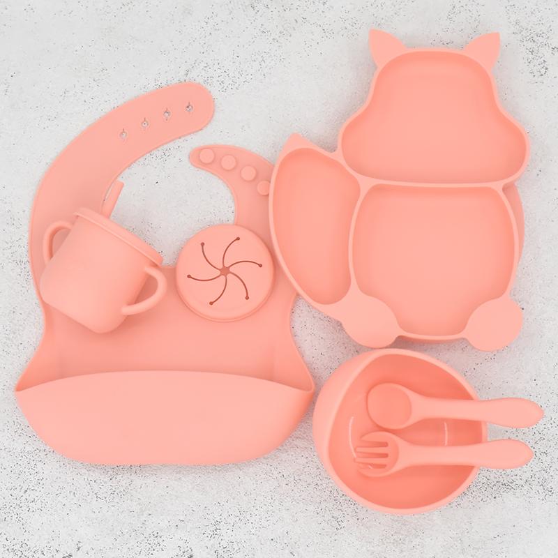 

7 шт./комплект Силіконовий посуд для годування дитини Дитячі присоски Водонепроникний нагрудник Однотонна тарілка для дітей Дитячі речі