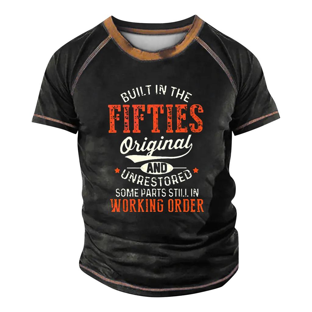 Men's Raglan T-shirt Retro Short Sleeve Round Neck Letter Printing Tops