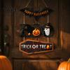 Outdoor Halloween Door Decor Happy Wooden Sign, Cute Bat Ghost Pumpkin Boo Hanger, Trick Hanging Ornament or Treat Wall Sign for Party, Front