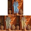 Abito Lungo Bohemian Stampato in Cotone e Lino con Tasche per Uso Casual Estivo