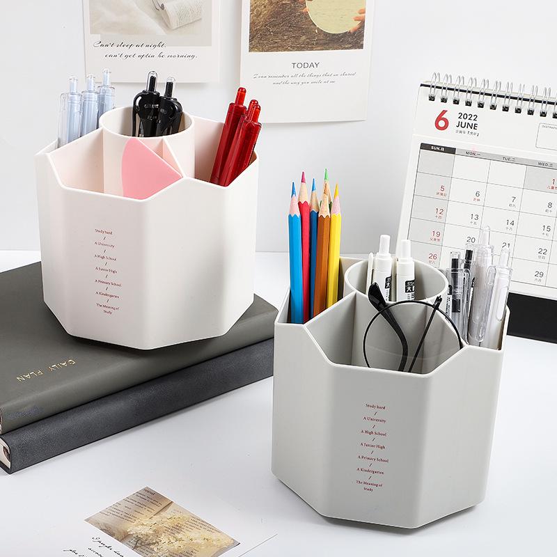 Rotating Multi-Compartment Pen Holder for Desktop Storage светло-серый