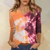 Women's Fashionable Casual Three-quarter Sleeve Small Floral Print Round Neck Top