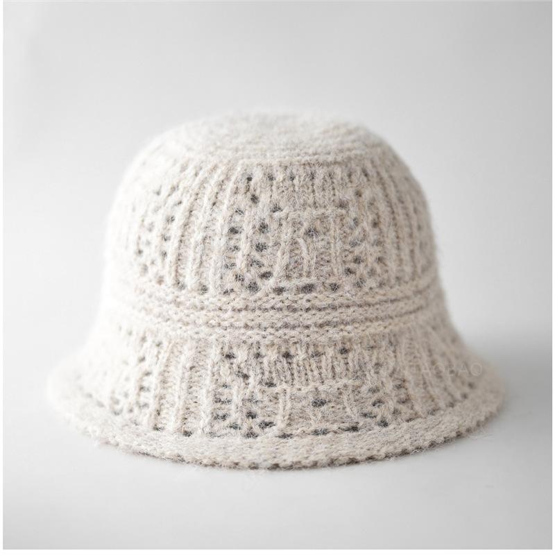 New Winter Hollow Knitted Bucket Hat Women'S Fashion Simple Casual Versatile Face Small Wool Pullover Basin Hat