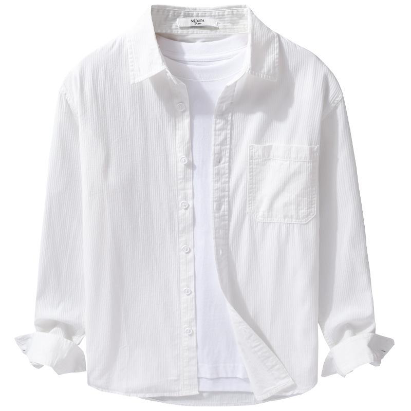 Men's Retro Solid Color Long Sleeve Shirt - Loose Fit, Simple, Stylish, Perfect for Spring & Autumn