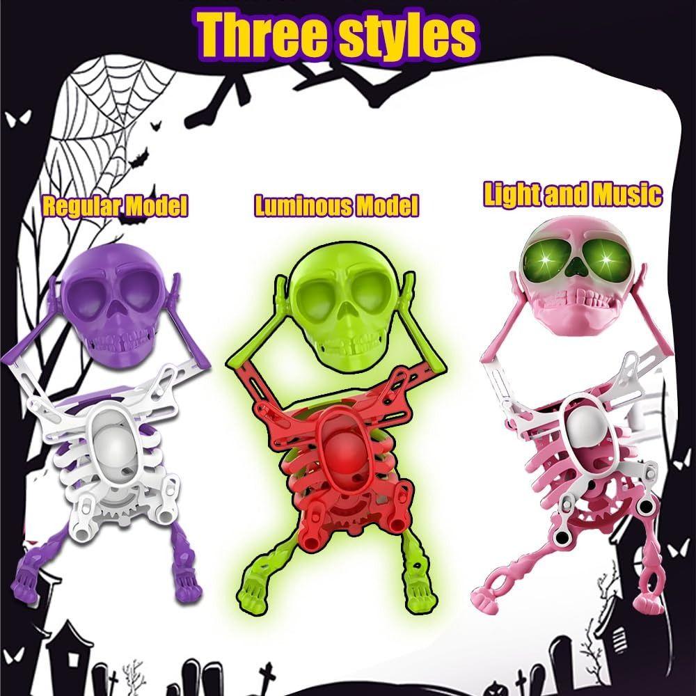 Luminous Dancing and Swinging 3D Skull Toy with Lights Stress Relief Wind Up Skeletons Articulated Flexible Skeleton with Music