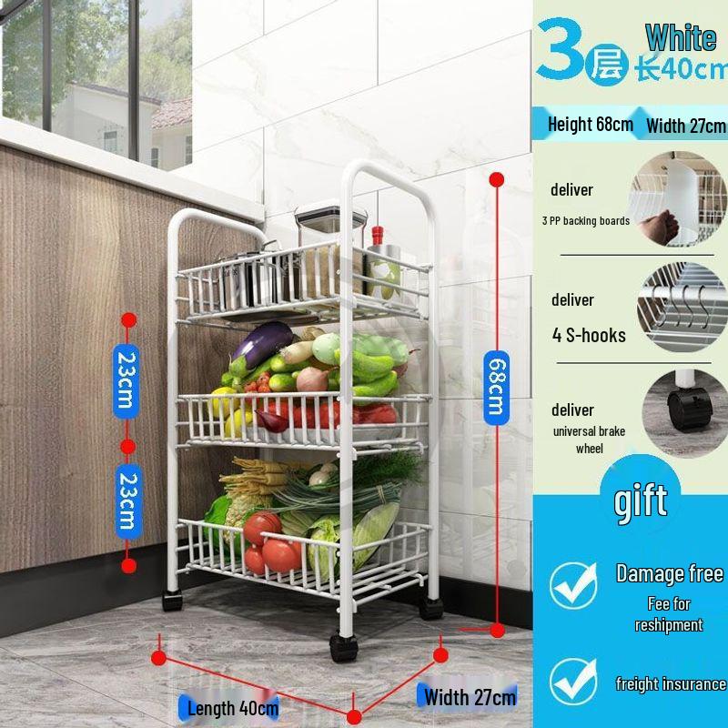 Movable Kitchen Vegetable Storage Rack with Wheels