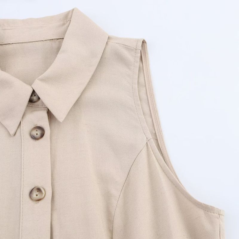 Kaslead New Arrival Women's Clothing Fashion Style with Belt Sleeveless Round Neck Mini Dress 5029114 710