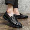 Men's Pointed Toe Leather Loafers: Retro British Style Slip-On, Height Increasing, Large Size, Perfect for Spring and Autumn.