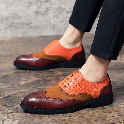 Britische Mode Orange Herren Brogue Schuhe Größe 47 Spitze Lederschuhe Casual Herren Low-Heel Formelle Schuhe für Männer