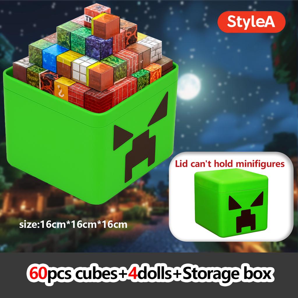Magnetic Construction Blocks Plaything Storage Box Set Can Hold Figures Magnet Cube Pixel Style Model Baseplate Toys Kids Best Present