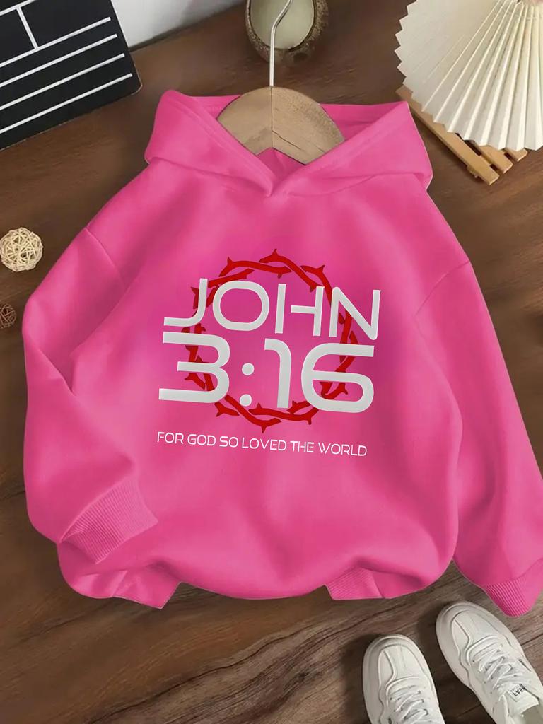Hooded Sweatshirt for Spring And Autumn, Unisex, Featuring a John 3:16 Print, Casual Top Suitable for Young Kids