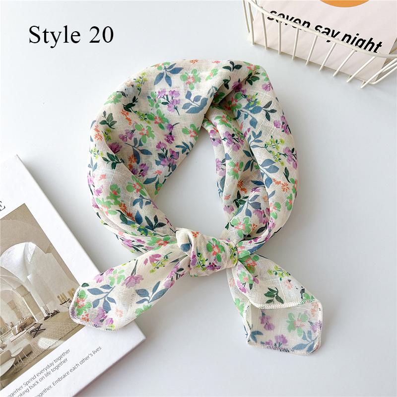 Korean Floral Printed Head Scarfs Women Bandanna Floral Pattern Summer Scarf Cotton Square Neck Scarf Shawl Headband Neckerchief