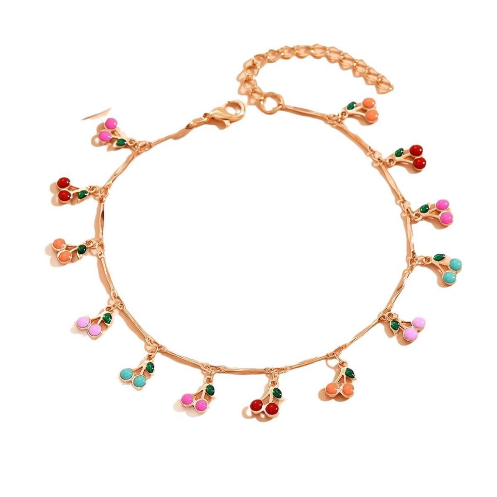 Summer Beach Resort Style Colorful Cherry Copper Foot Chain Necklace