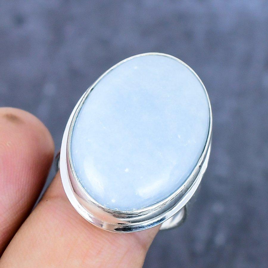 Natural Angelite Stone Gemstone 925 Sterling Silver Jewelry Ring Size 9.5 C2d92