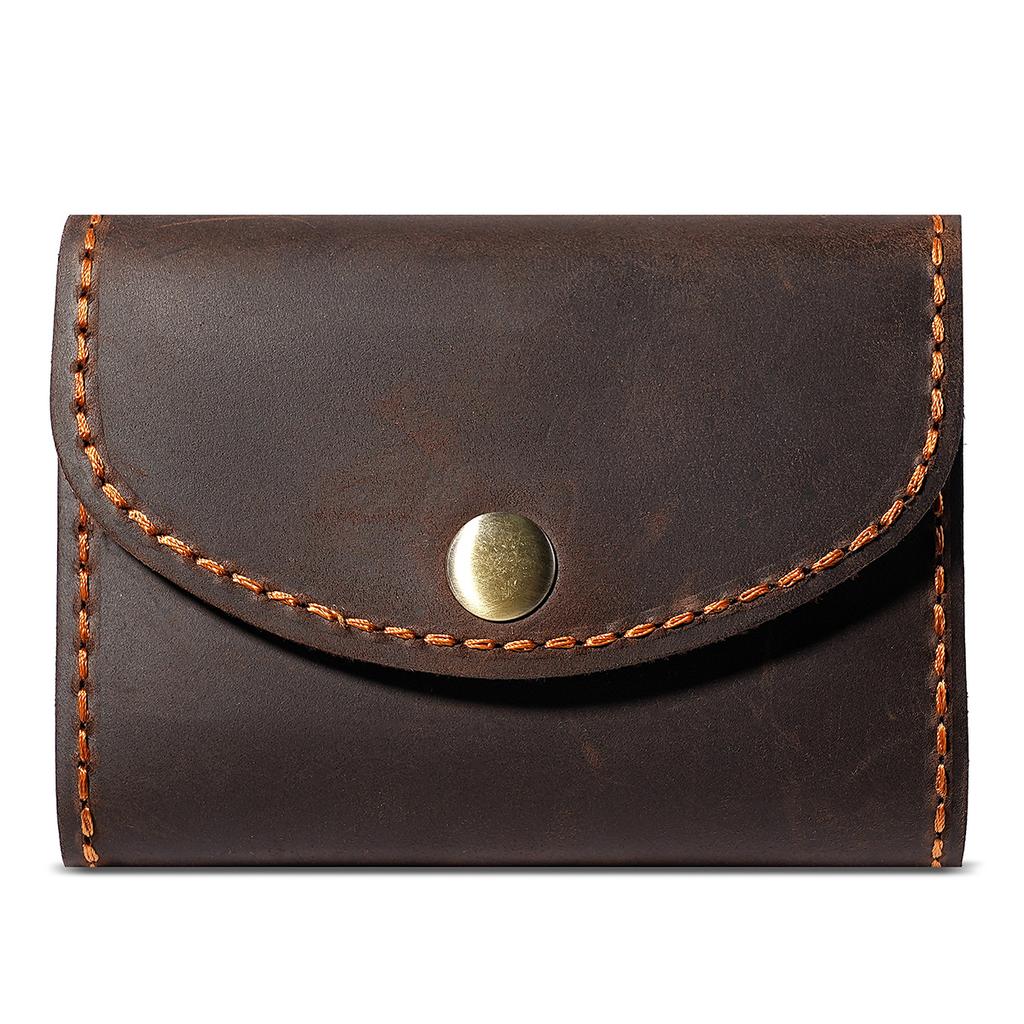 Vintage Crazy Horse Leather Card Holder for Women, Men Retro Accordion Design Snap Closure Wallet with Multi-Card Slots Unisex