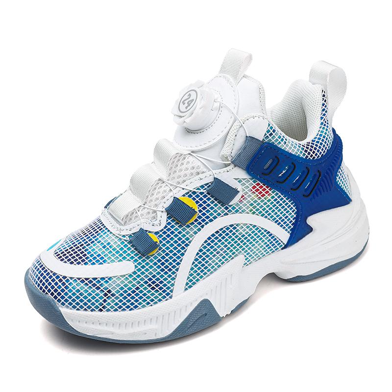 Children's Sports Shoes Mesh Surface Breathable Rotating Button Primary School Students Non-slip Shock-absorbing Blue Ball Shoes