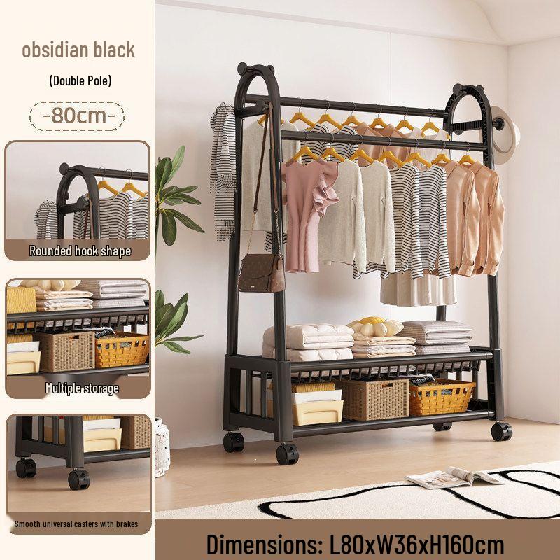 Movable Floor-Standing Coat and Clothes Rack for Bedroom Use