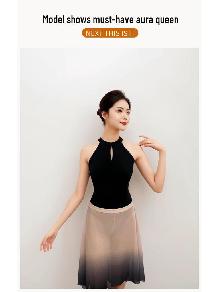 Women's Nylon Elastic Dance Vest - Stand-up Collar, Large Mesh Back with Buckle Leotard.