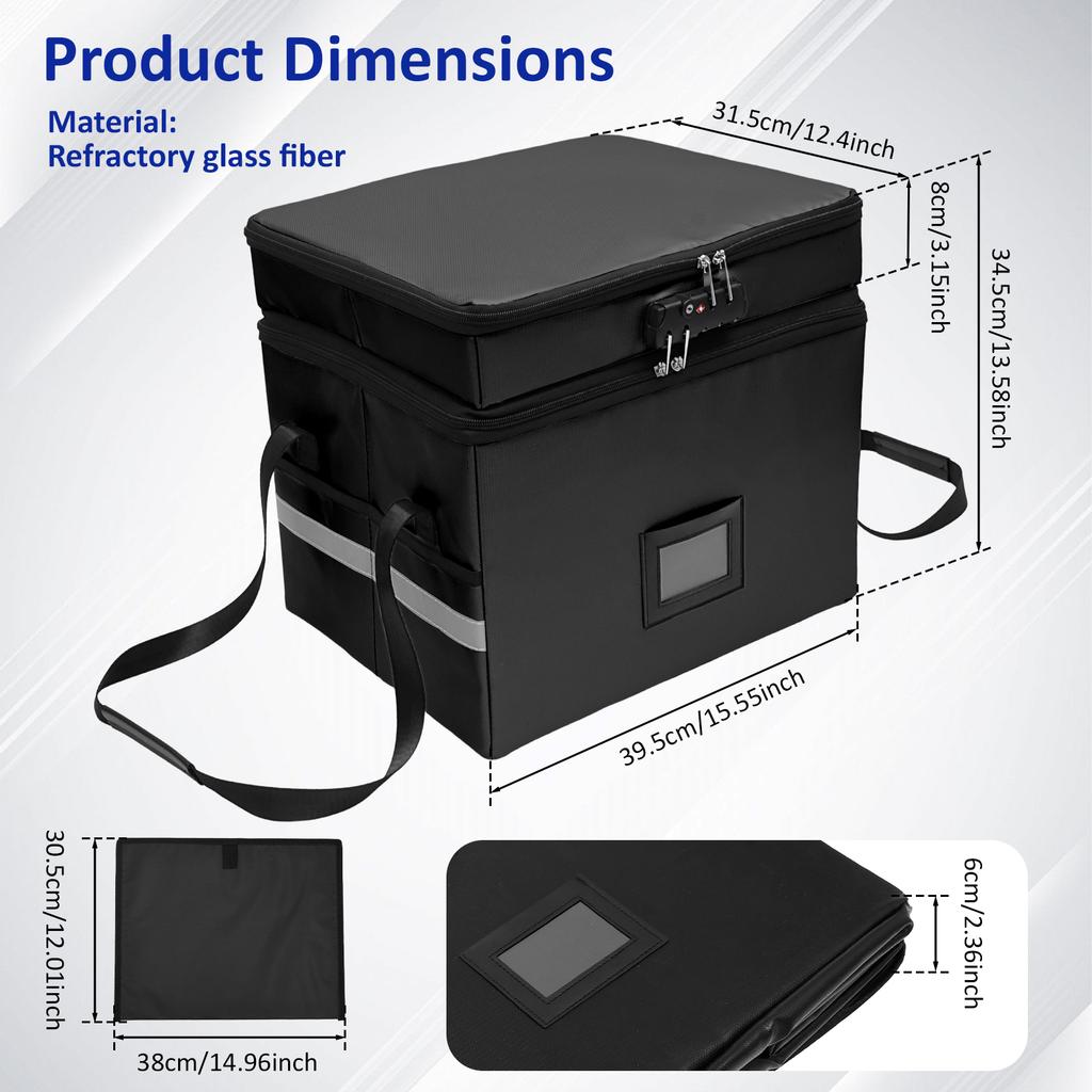 2-Layer Fireproof Document Box Large Capacity Documents Storage Box with Combination Lock Waterproof Fire Safe Box for Valuables