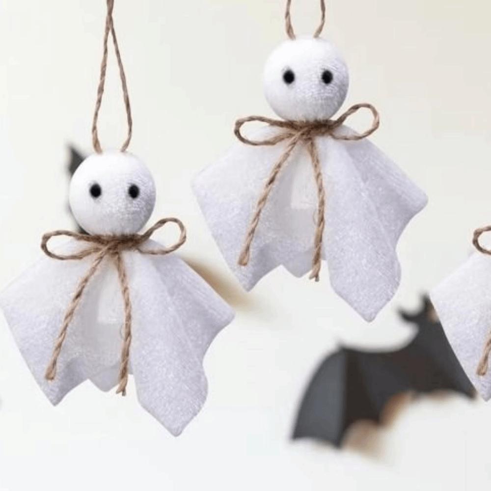 6Pcs 3 Inch Halloween Cloth Ghosts White Ghosts Hanging Ghost Pendant  Haunted House Decoration