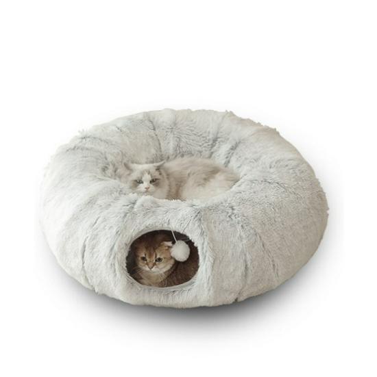 Foldable Plush Cat Tunnel Bed – All-Season Warm Nest for Kittens