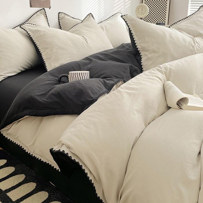 3pcs Simple Double Solid Color Quilt Cover and Pillowcases Nordic King Queen Size Bedding Set Soft Comfort Brushed Duvet Cover