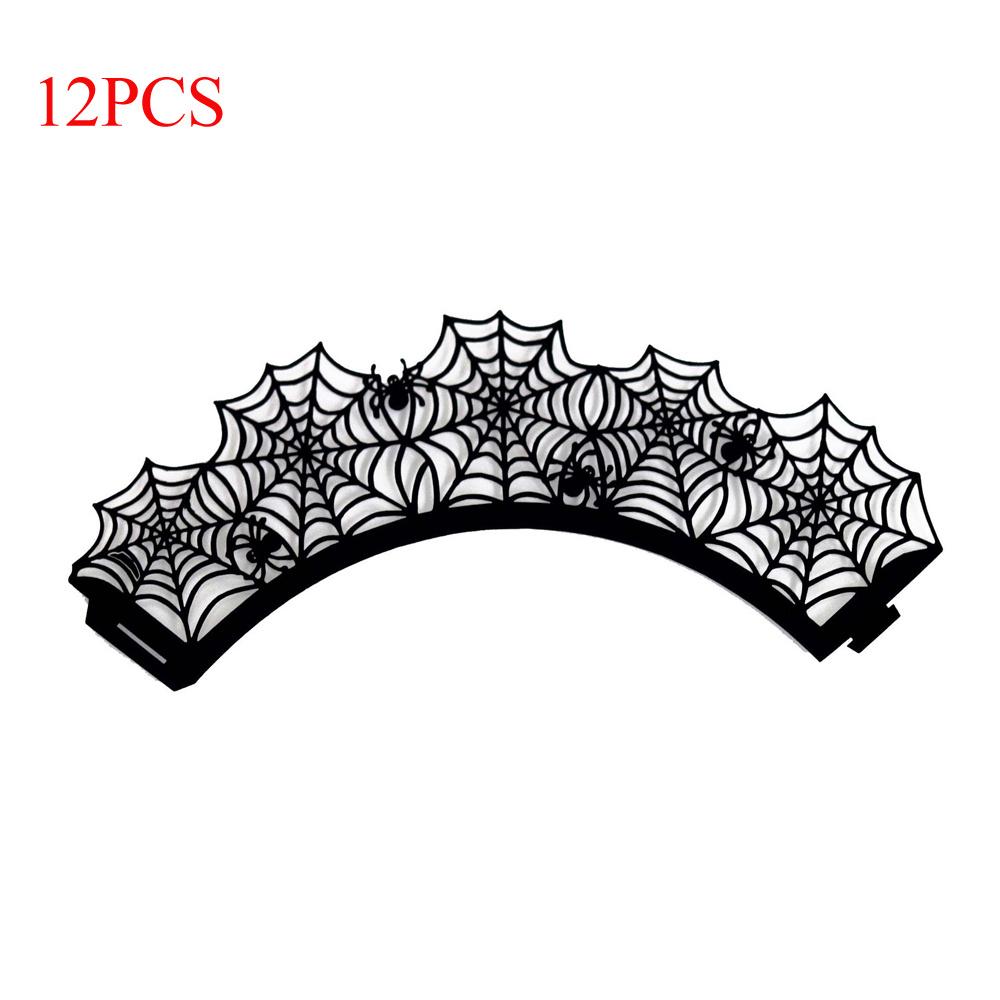 12PCS Cupcake Wrappers Halloween Spider Web Cupcake Liners Baking Cups Decoration Cupcake Liners Dessert Decorations Tool чёрный