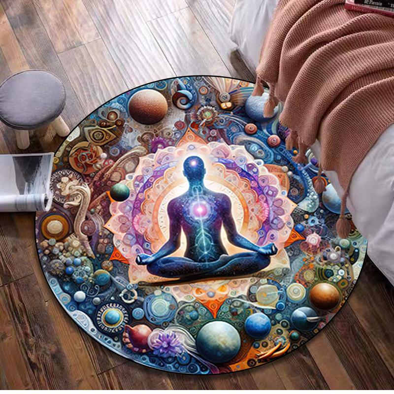 

1Pc Lotus Meditation Circular Print Rug - home decoration Carpet For Living Room Bedroom Flooring Computer Chair Area Rug 80x80cm( 31x31in)