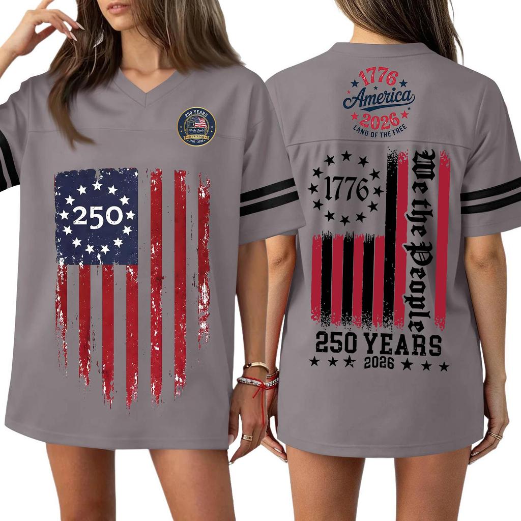 Women's Casual Fashion V-Neck Sports Independence Day Print Short Sleeve Sports T-Shirt Top