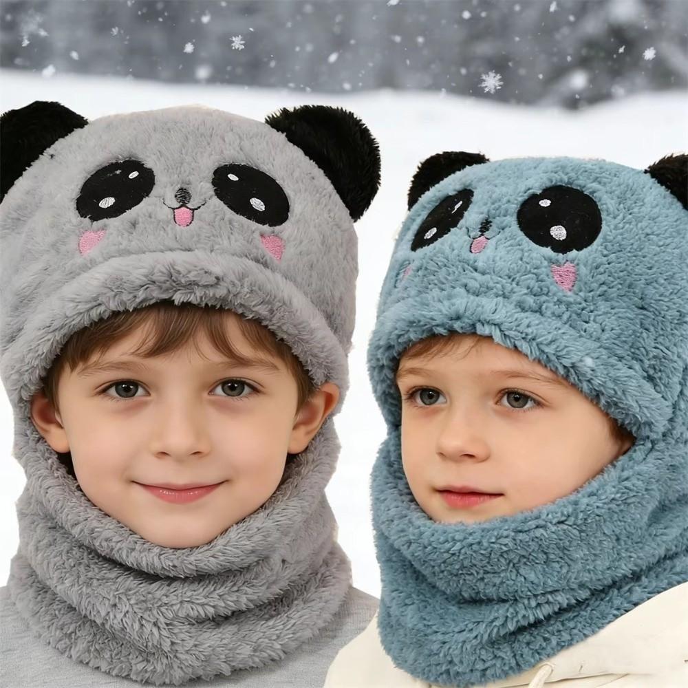Panda Children Beanie Caps Cartoon Warm Bonnet Scarf Fashion Kids Plush Hat Outdoor