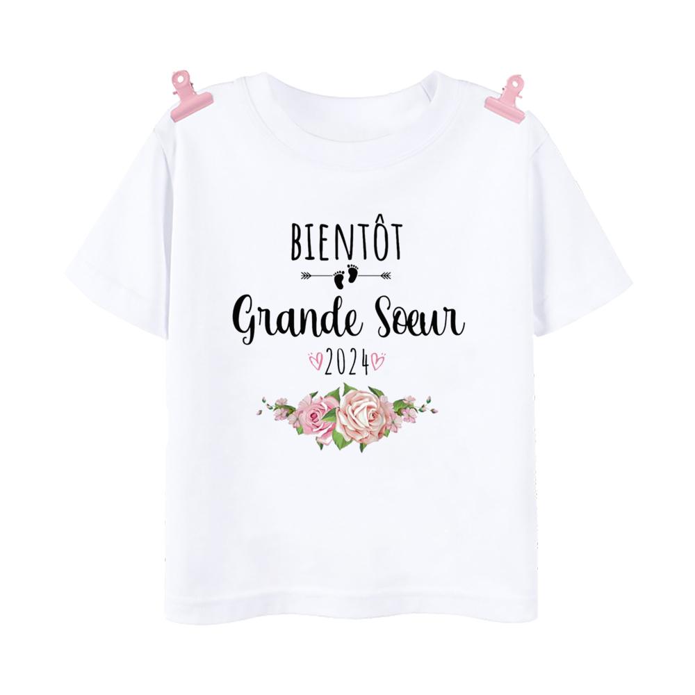 I Will Become A Big Sister Rainbow Print Kids Shirt Baby Announcement T-shirt Friend Printed Girls Tops Child Short Sleeve Tee