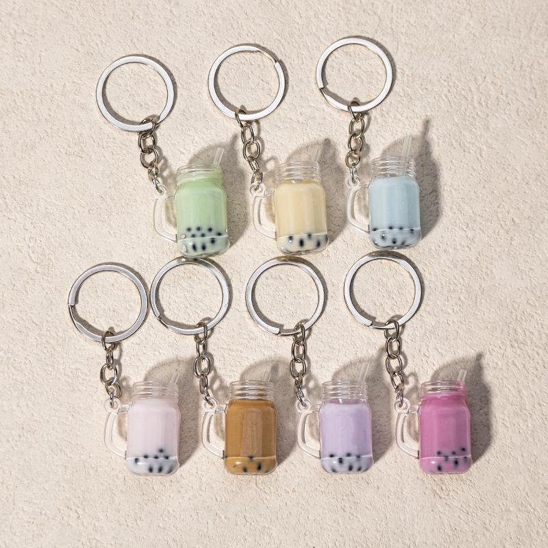 Simulation Milk Tea Cup Keychain Creative Bag Pendant Small Gift for Tea Shops Couple Family Keychain Pendant