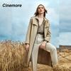 Cinemore Autumn Women's Trench Coat Waterproof Casual Luxury Long Windbreaker Jacket Zip Up Stand Collar Belted Slim Overcoat