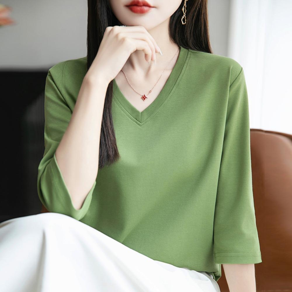 Spring And Summer New White MercerizedCropped Sleeve T-shirt Feminine Joker Bottoming Shirt Half Sleeve