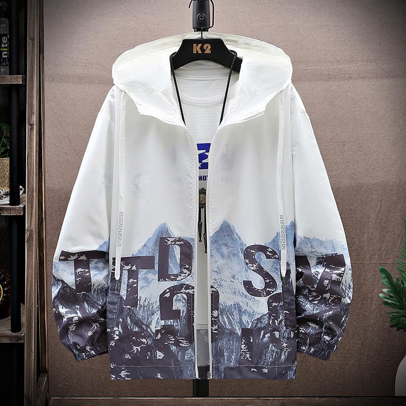 Men's Hooded Ice Silk Cooling Jacket - Chinese Style Print, Lightweight & Breathable Sun Protection