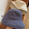 Retro plaid bucket hat women's summer thin breathable sunshade sunscreen hat showing face small versatile sun hat