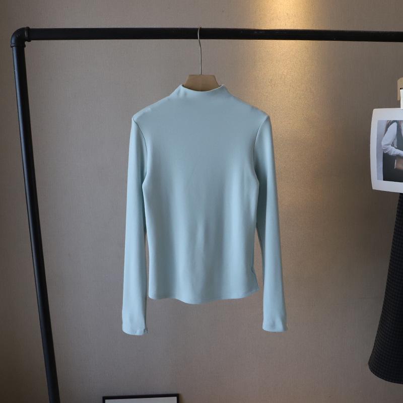 

[Би Чжэн] 2024 Зимний корейский минималистичный облегающий флисовый базовый топ с полувысоким воротником для женщин One Size синий