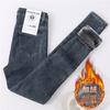 Winter Velvet Thickened Jeans Women's Small Feet Pencil Pants High Waist Thin Elastic Tight Warm Long Pants