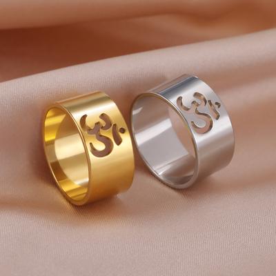 LIKGREAT Buddhism Indian Yoga Om Symbol Rings for Women Stainless Steel Supernatural Religious Talisman Amulet Jewelry Gifts New