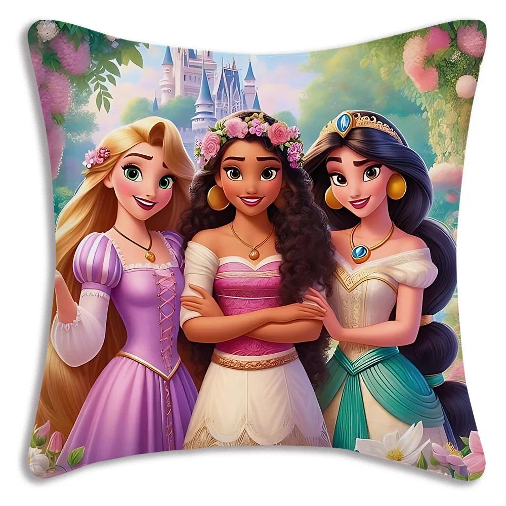 Pillow Covers Cartoon Cute Disneys Elsa Ariel Princess Sofa Decorative Home Double-sided Printing Short Plush Cute Cushion Cover