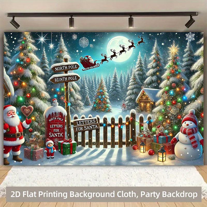 2D plane, 1pc winter wonderland Christmas background banner with Santa Claus sleigh, snow house, flashing and Santa Claus 100x150cm