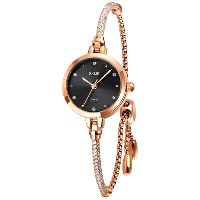 SKMEI Women's Bracelet Watch, Cute, Stylish, Waterproof, Casual, Gold Quartz Movement, Simple, Brand-Name, High-Quality, Gift, Luxury, Black