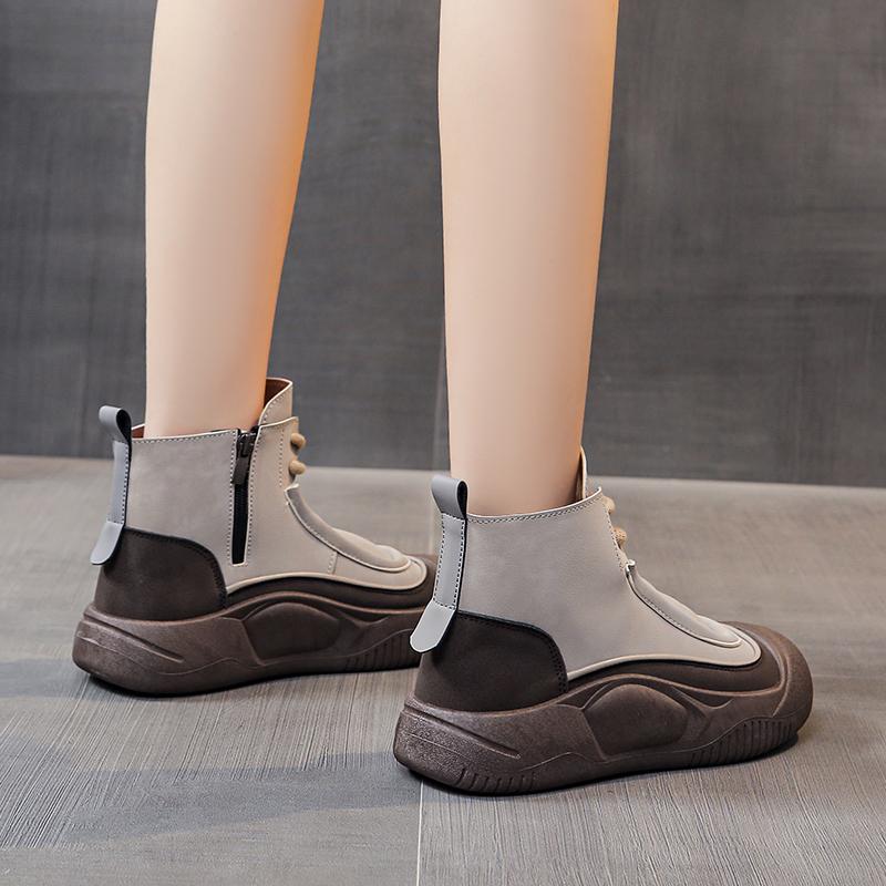 TUINANLE Kvinner Høye Topper Sko Spring Glidelås Uformell Anti Slip Flat Sneakers Jente ankelstøvletter