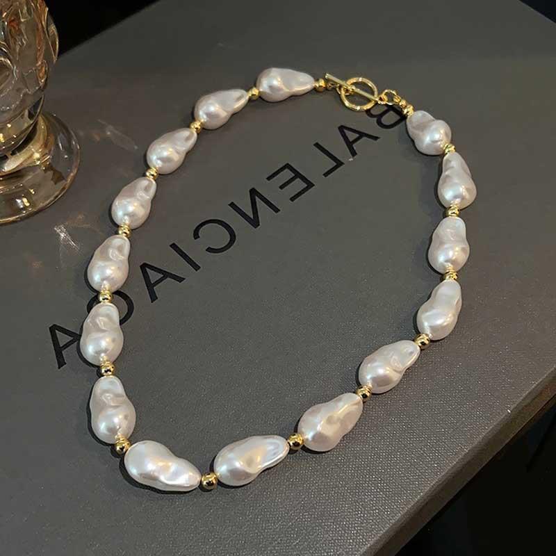 Модная Барочная Жемчужная Хайлайтер Отделка Пряжка Цепочка на Ключицы Ожерелье Средневековый Французский Темперамент Ретро Женщины