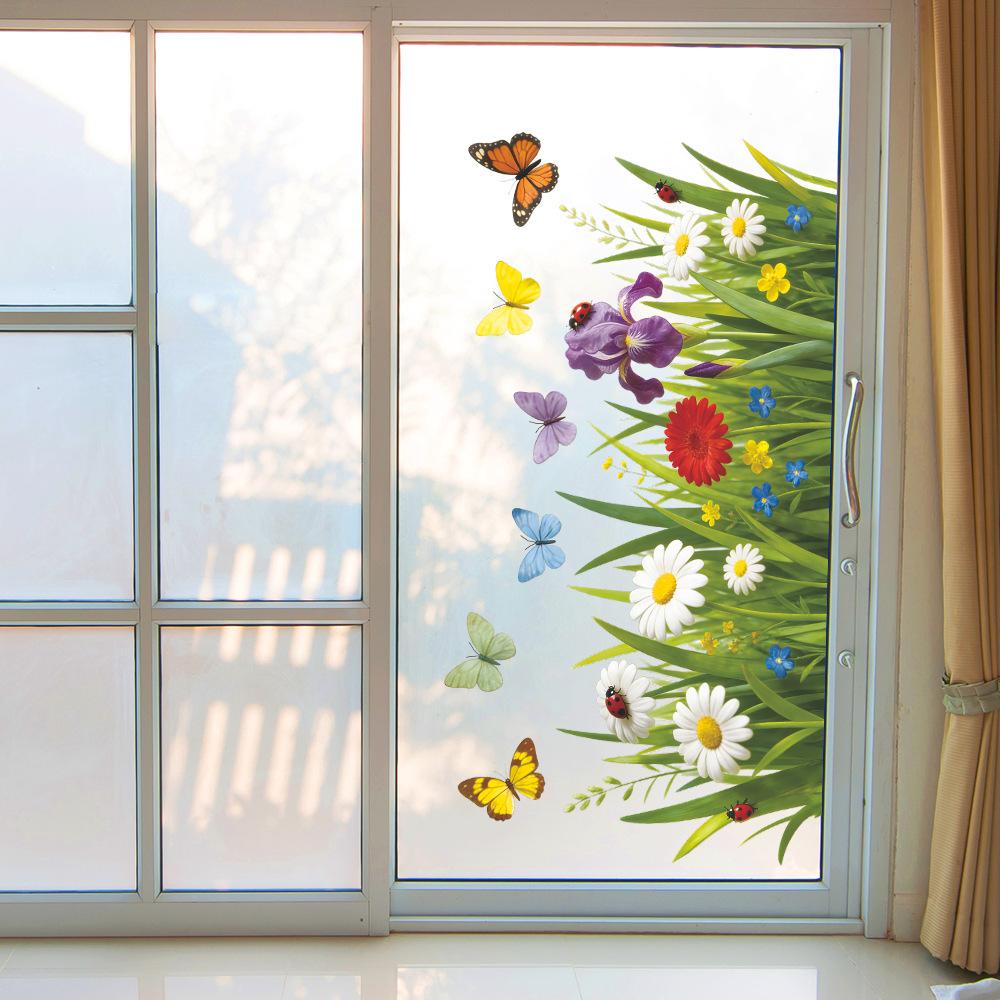 Spring Flower Cluster Butterfly Outdoor Balcony Glass Display Case Window Sticker
