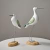 2pcs Wooden Seagull Statues – Nautical Coastal Bird Figurines for Beach Home Decor