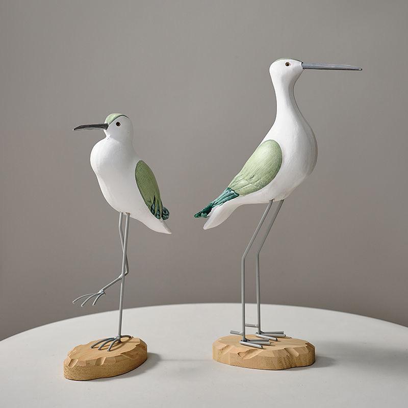 2pcs Wooden Seagull Statues – Nautical Coastal Bird Figurines for Beach Home Decor