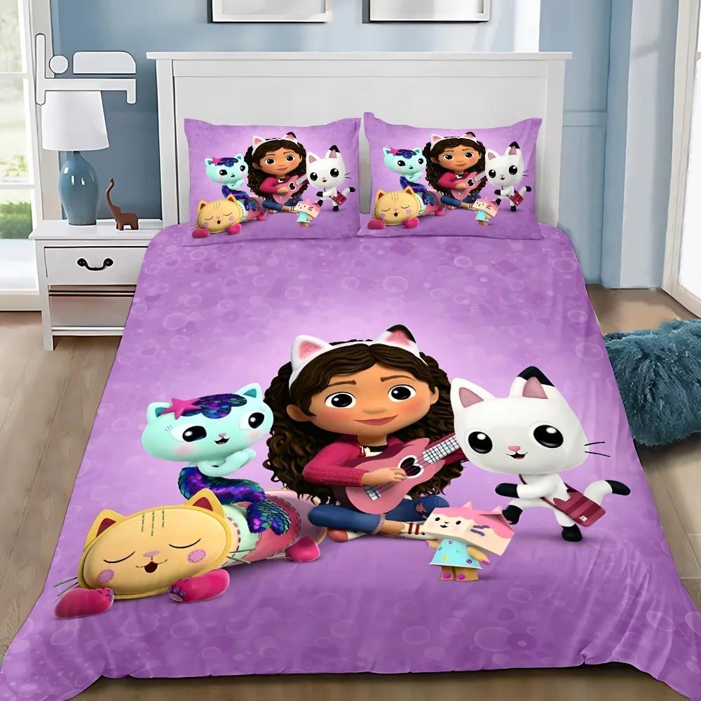 Cartoon Duvet Cover Pillowcase Bedding Set Gabbys Dollhouses Adult Boy Girl Bedroom Decoration Children Single Double Large Size
